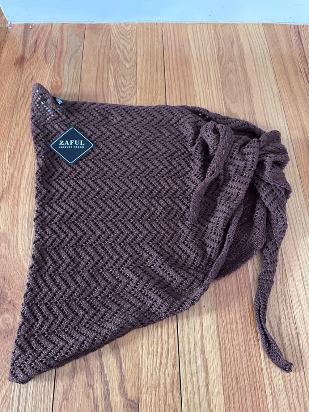 Zaful Chocolate Brown Crochet Wrap Skirt Cover-Up